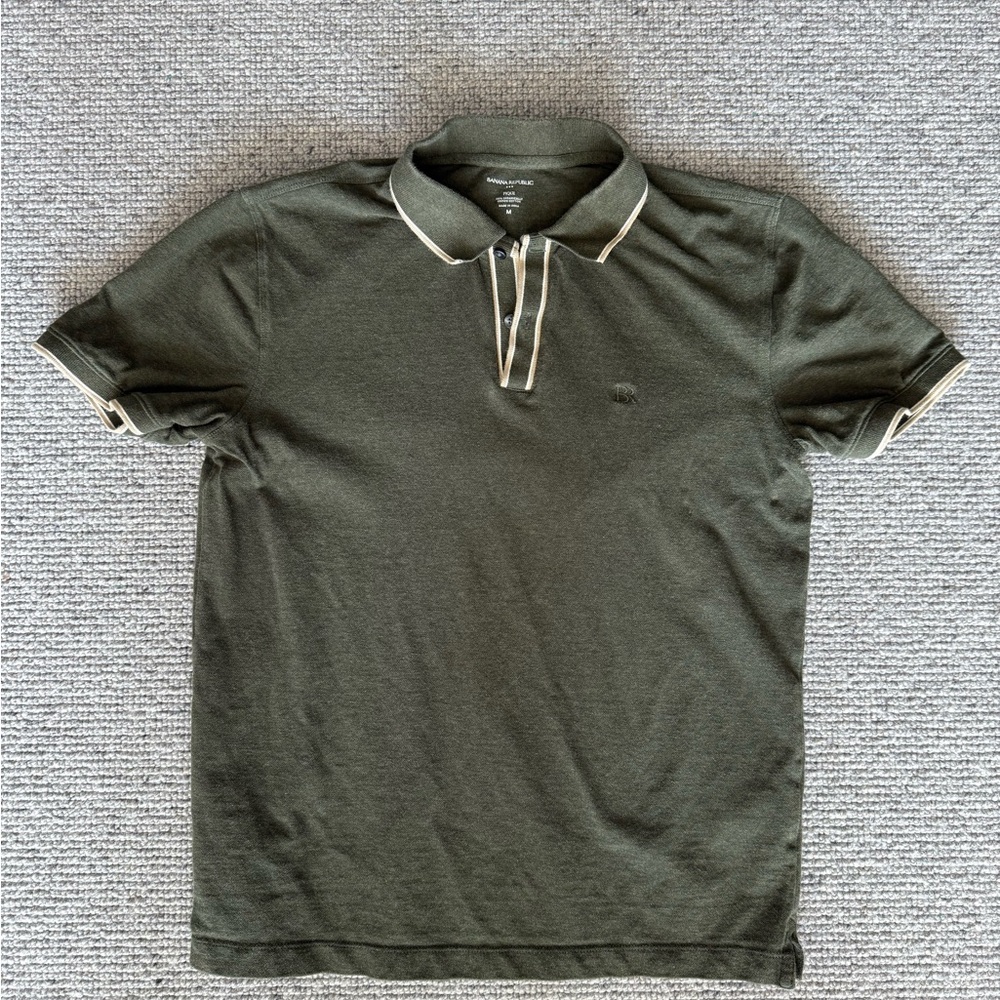 Banana Republic Men's Pique Polo Short Sleeve Cotton M Green